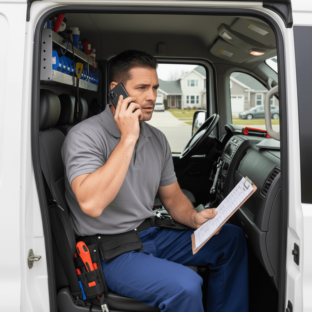 Plumber on call preparing service checklist
